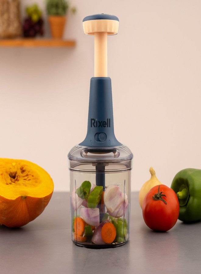 RIXELL Manual Food Chopper 1000 ml Capacity | 5-Blade System Vegetable, Fruit & Onion Chopper | Hand Pull Kitchen Cutter for Quick Chopping, Mincing & Salad Prep - Image 3